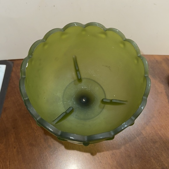 Vintage Indiana Glass Frosted Green Teardrop Pedestal Compote - Picture 3 of 3